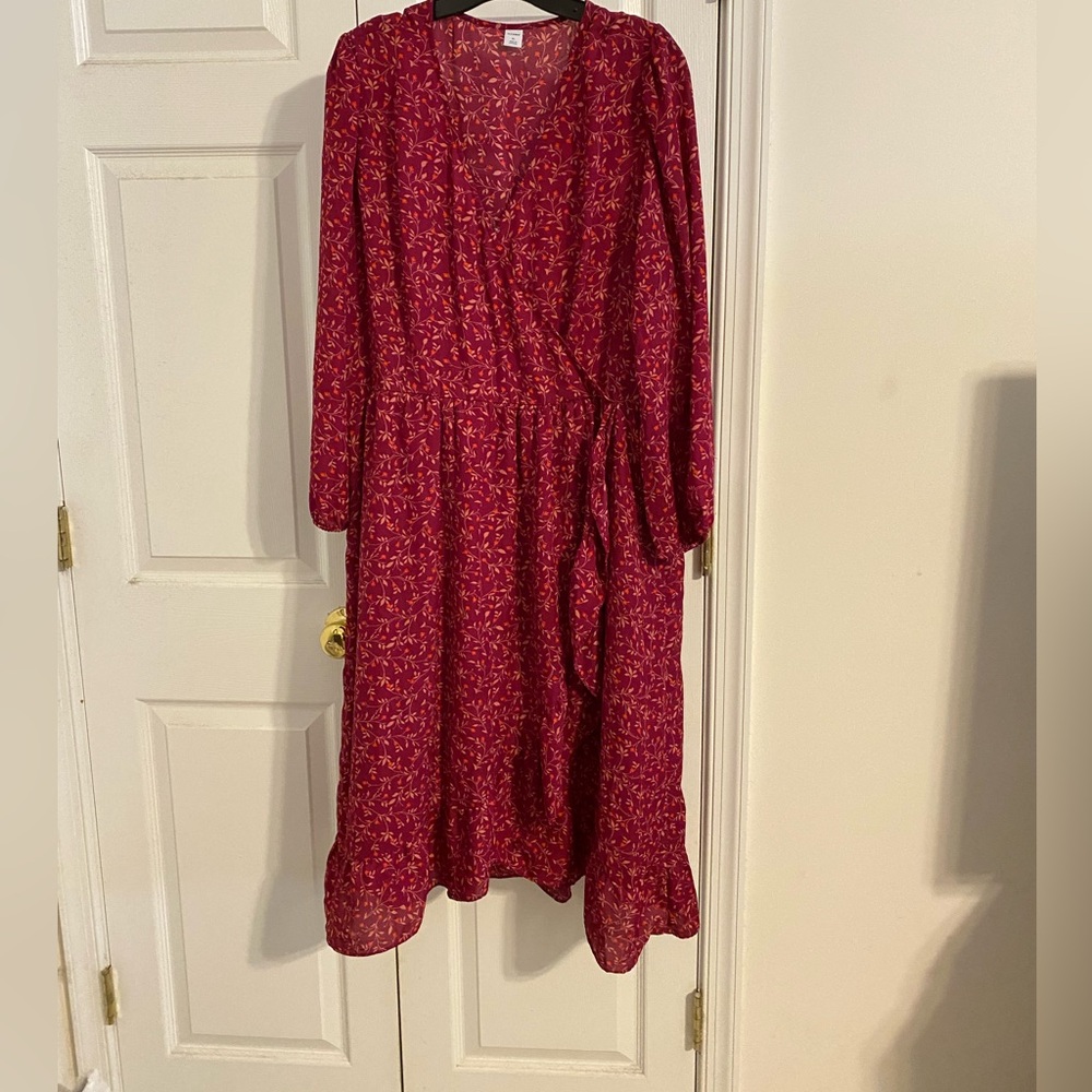 Old Navy Burgundy Floral Wrap Dress XL